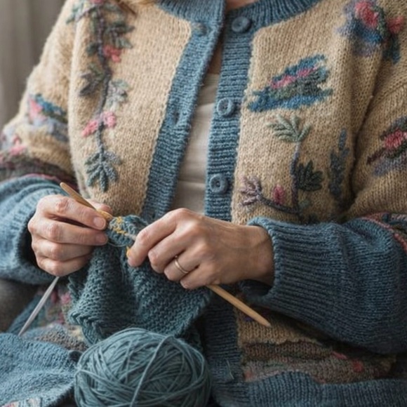 Floral Knit Women's wool Sweater - Picture 2 of 16